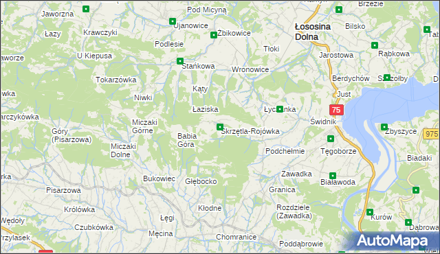mapa Skrzętla-Rojówka, Skrzętla-Rojówka na mapie Targeo