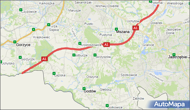 mapa Skrzyszów gmina Godów, Skrzyszów gmina Godów na mapie Targeo