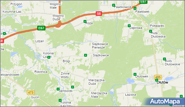 mapa Ślądkowice, Ślądkowice na mapie Targeo