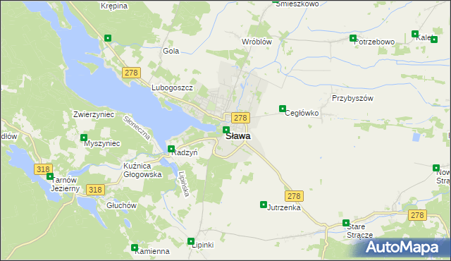 mapa Sława powiat wschowski, Sława powiat wschowski na mapie Targeo