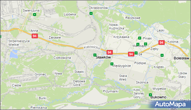 mapa Sławków powiat będziński, Sławków powiat będziński na mapie Targeo