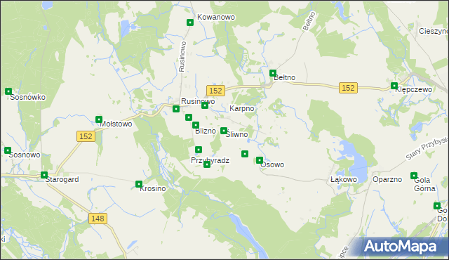 mapa Śliwno gmina Świdwin, Śliwno gmina Świdwin na mapie Targeo