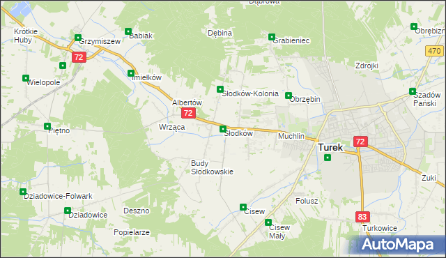 mapa Słodków gmina Turek, Słodków gmina Turek na mapie Targeo