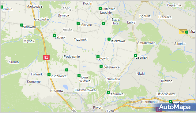 mapa Słowik gmina Siewierz, Słowik gmina Siewierz na mapie Targeo
