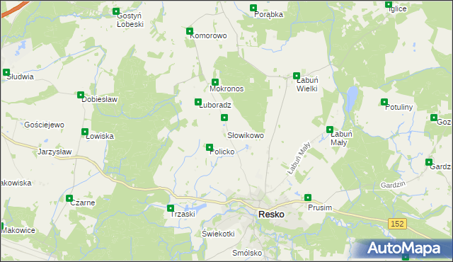 mapa Słowikowo gmina Resko, Słowikowo gmina Resko na mapie Targeo