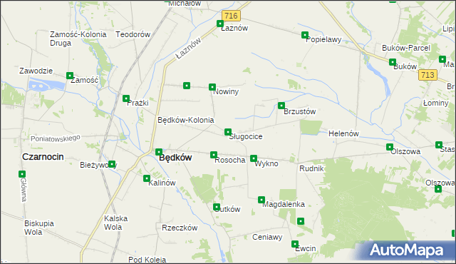 mapa Sługocice gmina Będków, Sługocice gmina Będków na mapie Targeo