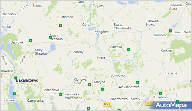 mapa Słupie gmina Bakałarzewo, Słupie gmina Bakałarzewo na mapie Targeo