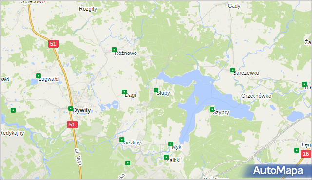 mapa Słupy gmina Dywity, Słupy gmina Dywity na mapie Targeo