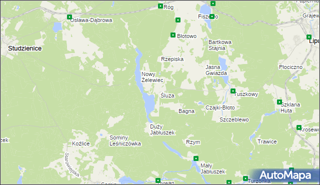 mapa Śluza gmina Lipusz, Śluza gmina Lipusz na mapie Targeo