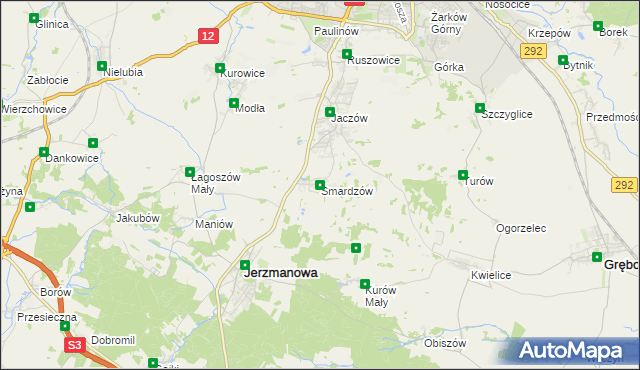 mapa Smardzów gmina Jerzmanowa, Smardzów gmina Jerzmanowa na mapie Targeo