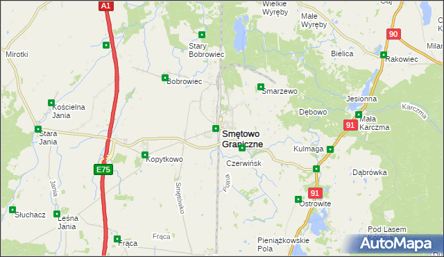 mapa Smętowo Graniczne, Smętowo Graniczne na mapie Targeo