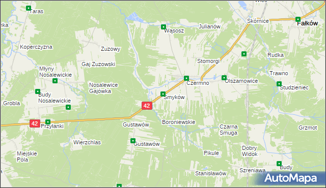 mapa Smyków gmina Fałków, Smyków gmina Fałków na mapie Targeo