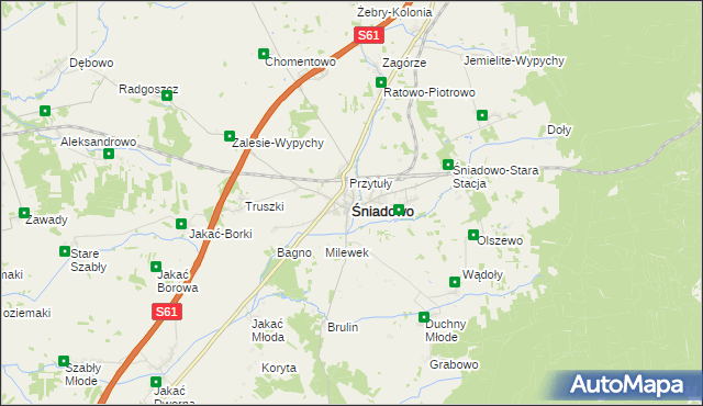 mapa Śniadowo powiat łomżyński, Śniadowo powiat łomżyński na mapie Targeo