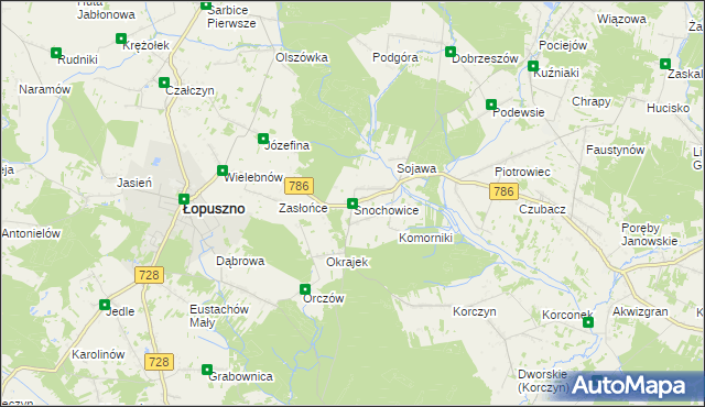 mapa Snochowice, Snochowice na mapie Targeo