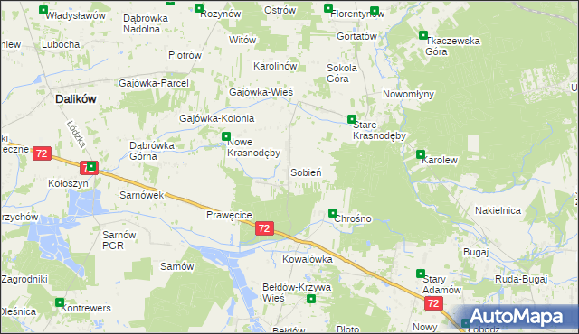 mapa Sobień gmina Aleksandrów Łódzki, Sobień gmina Aleksandrów Łódzki na mapie Targeo