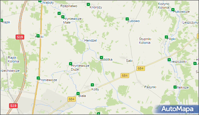 mapa Sobótka gmina Bielsk Podlaski, Sobótka gmina Bielsk Podlaski na mapie Targeo