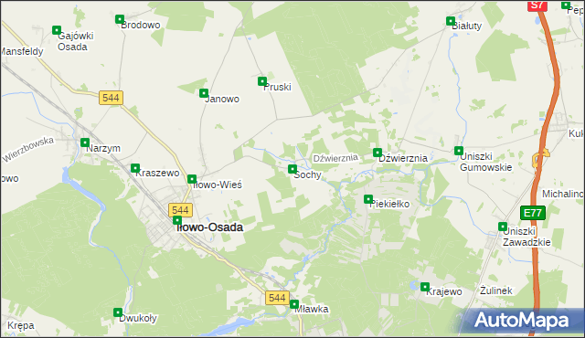 mapa Sochy gmina Iłowo-Osada, Sochy gmina Iłowo-Osada na mapie Targeo