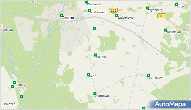 mapa Sokole gmina Czarne, Sokole gmina Czarne na mapie Targeo