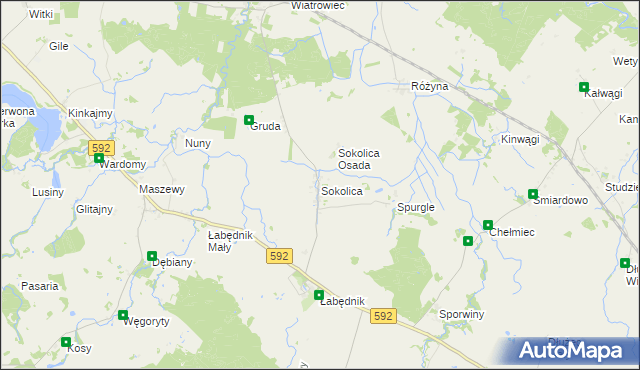 mapa Sokolica gmina Bartoszyce, Sokolica gmina Bartoszyce na mapie Targeo