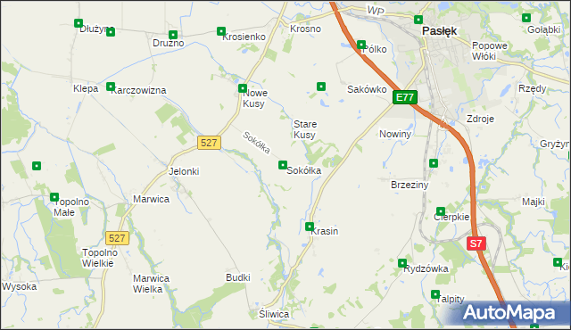 mapa Sokółka gmina Pasłęk, Sokółka gmina Pasłęk na mapie Targeo