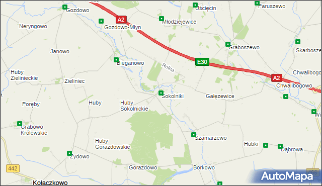 mapa Sokolniki gmina Kołaczkowo, Sokolniki gmina Kołaczkowo na mapie Targeo