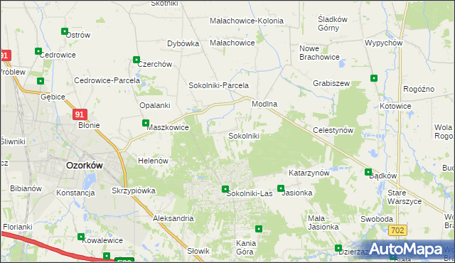 mapa Sokolniki gmina Ozorków, Sokolniki gmina Ozorków na mapie Targeo