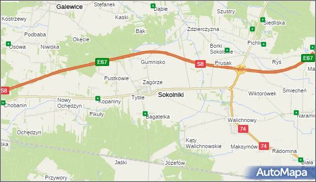 mapa Sokolniki powiat wieruszowski, Sokolniki powiat wieruszowski na mapie Targeo