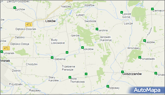 mapa Sokołów gmina Goszczanów, Sokołów gmina Goszczanów na mapie Targeo