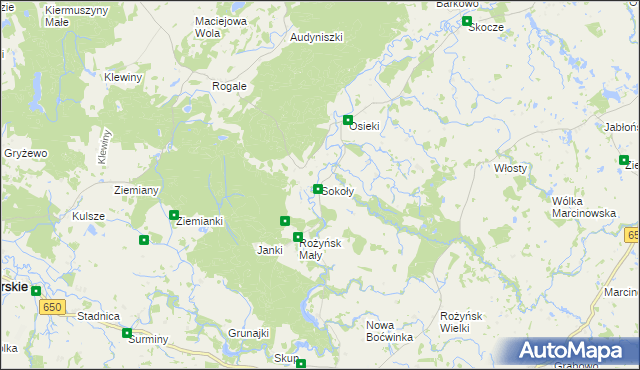 mapa Sokoły gmina Gołdap, Sokoły gmina Gołdap na mapie Targeo