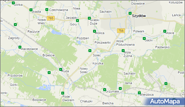 mapa Solec gmina Szydłów, Solec gmina Szydłów na mapie Targeo