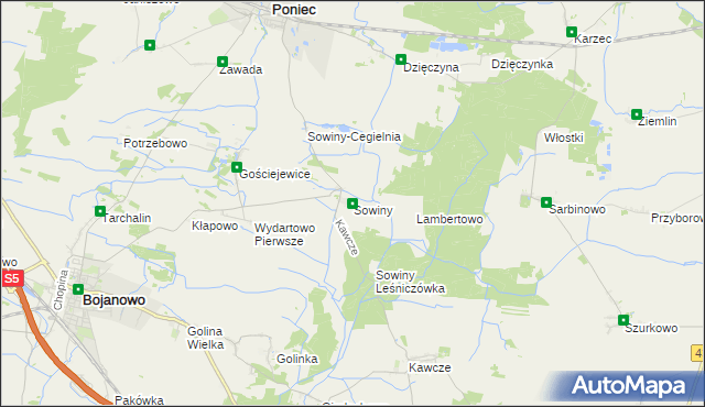 mapa Sowiny, Sowiny na mapie Targeo