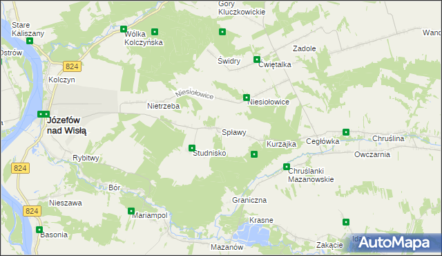 mapa Spławy gmina Józefów nad Wisłą, Spławy gmina Józefów nad Wisłą na mapie Targeo