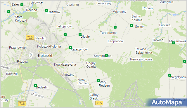 mapa Stamirowice gmina Koluszki, Stamirowice gmina Koluszki na mapie Targeo