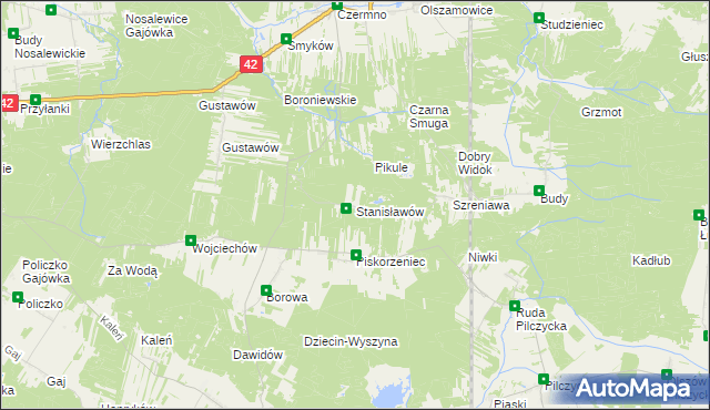 mapa Stanisławów gmina Fałków, Stanisławów gmina Fałków na mapie Targeo