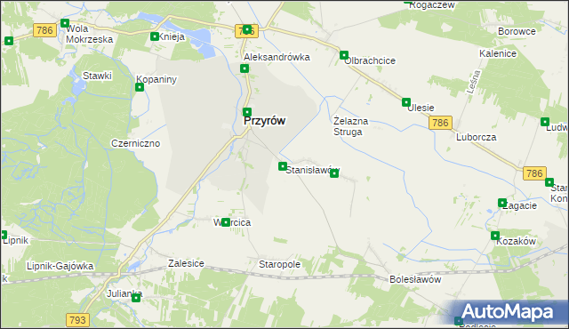 mapa Stanisławów gmina Przyrów, Stanisławów gmina Przyrów na mapie Targeo