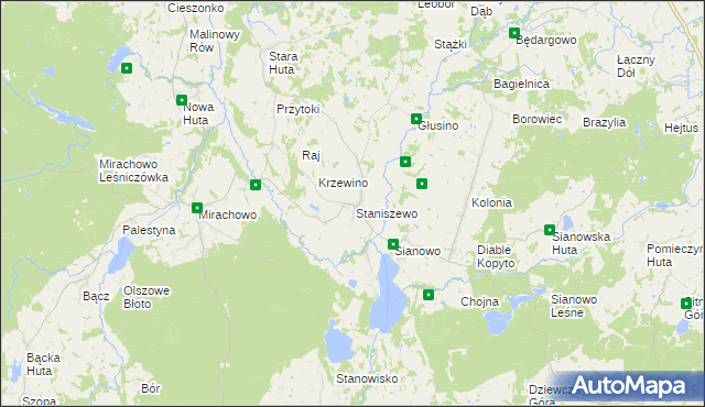 mapa Staniszewo gmina Kartuzy, Staniszewo gmina Kartuzy na mapie Targeo