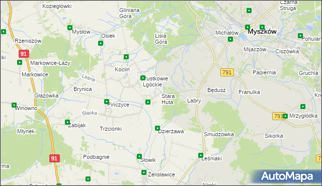 mapa Stara Huta gmina Koziegłowy, Stara Huta gmina Koziegłowy na mapie Targeo