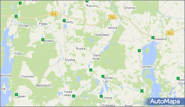 mapa Stara Huta gmina Sierakowice, Stara Huta gmina Sierakowice na mapie Targeo