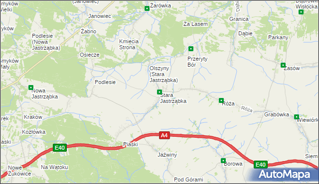 mapa Stara Jastrząbka gmina Czarna, Stara Jastrząbka gmina Czarna na mapie Targeo