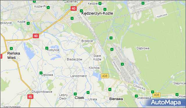 mapa Stare Koźle, Stare Koźle na mapie Targeo