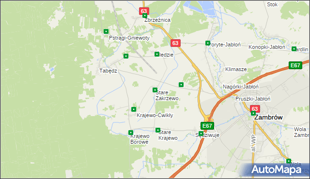 mapa Stare Zakrzewo, Stare Zakrzewo na mapie Targeo