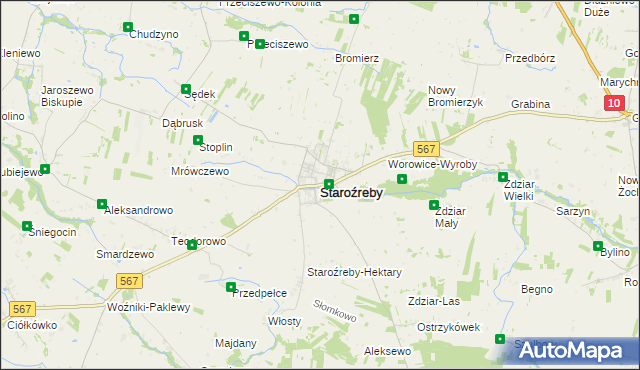 mapa Staroźreby, Staroźreby na mapie Targeo