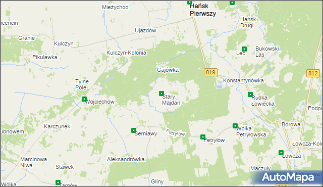 mapa Stary Majdan gmina Hańsk, Stary Majdan gmina Hańsk na mapie Targeo