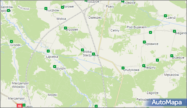 mapa Starzyny gmina Szczekociny, Starzyny gmina Szczekociny na mapie Targeo