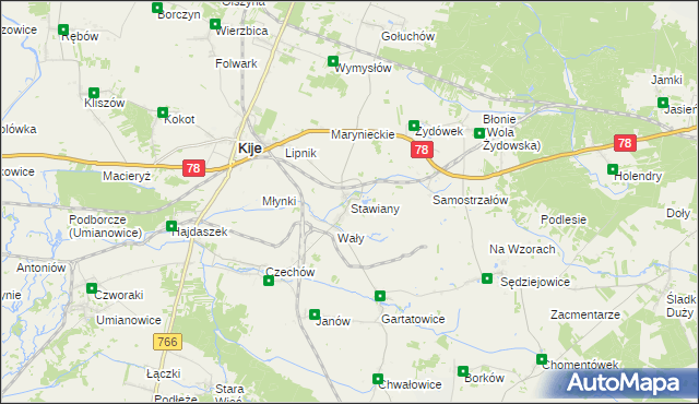 mapa Stawiany gmina Kije, Stawiany gmina Kije na mapie Targeo