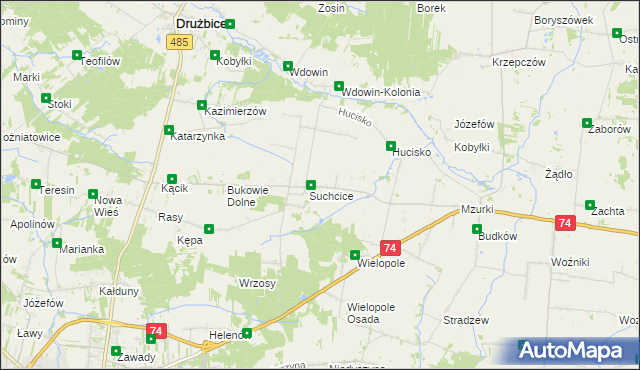 mapa Stefanów gmina Drużbice, Stefanów gmina Drużbice na mapie Targeo