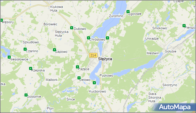 mapa Stężyca powiat kartuski, Stężyca powiat kartuski na mapie Targeo