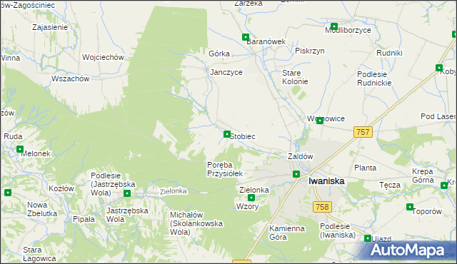 mapa Stobiec gmina Iwaniska, Stobiec gmina Iwaniska na mapie Targeo