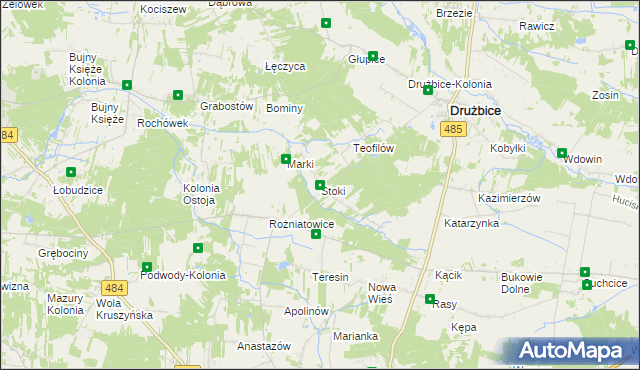 mapa Stoki gmina Drużbice, Stoki gmina Drużbice na mapie Targeo