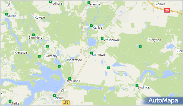 mapa Storkowo gmina Ińsko, Storkowo gmina Ińsko na mapie Targeo